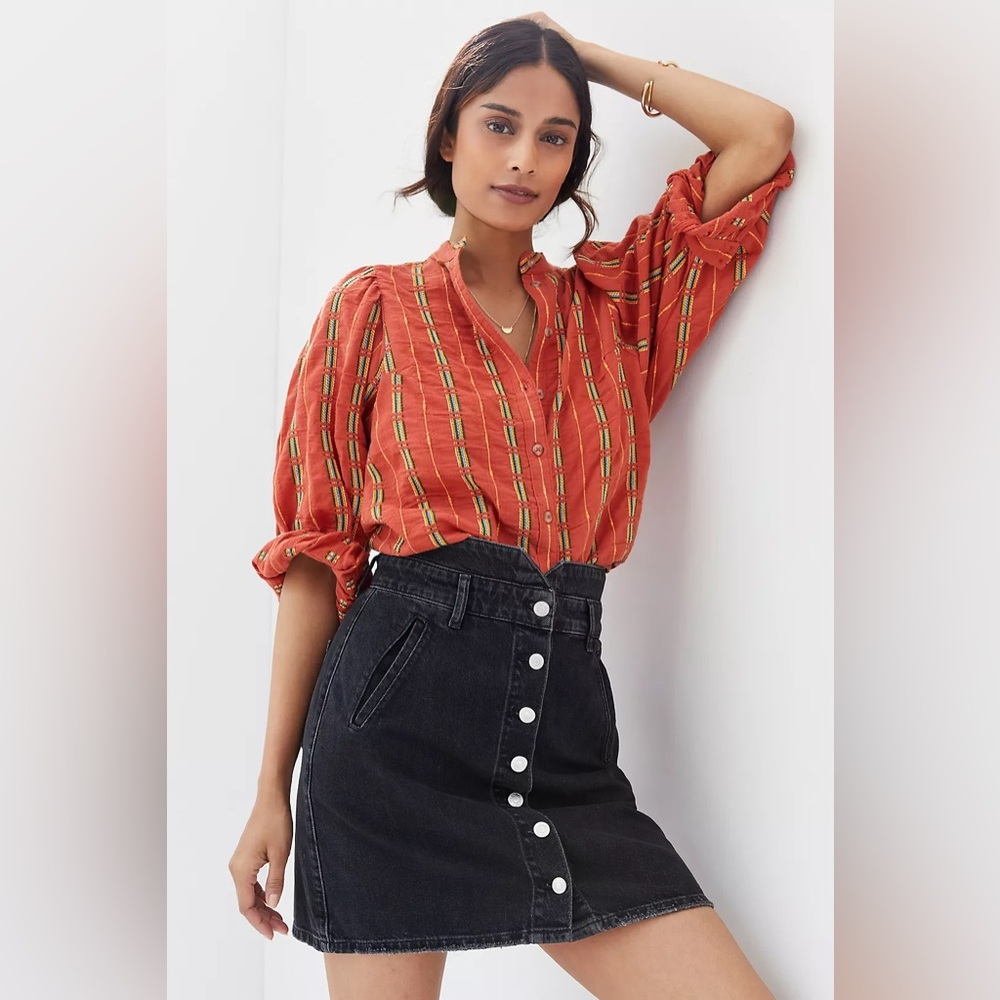 Pilcro (Anthropologie) Button-Front Denim Mini Skirt